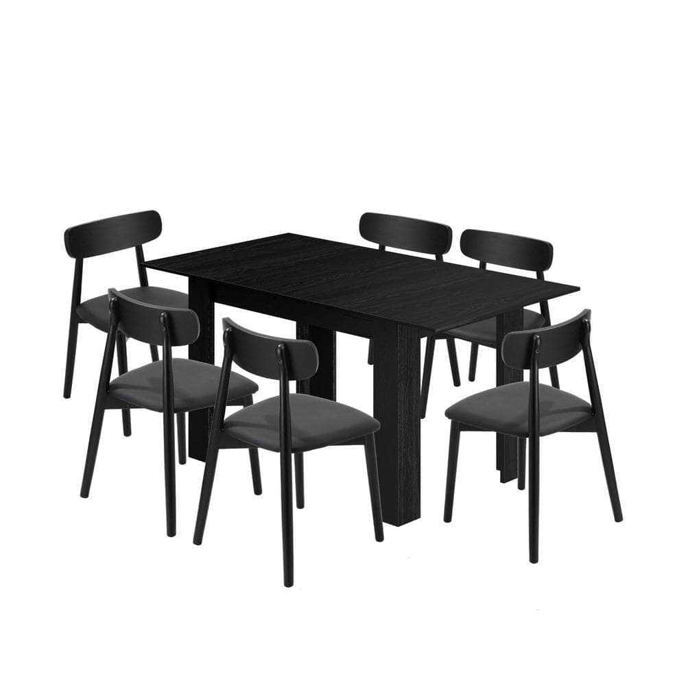 160cm Extendable Dining Table with Dining Chairs PU Leather Black