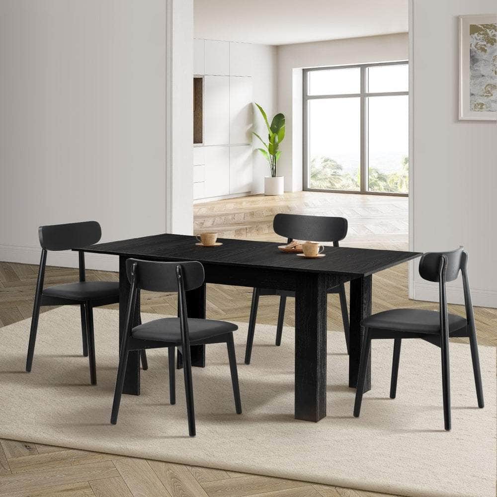 160cm Extendable Dining Table with Dining Chairs PU Leather Black