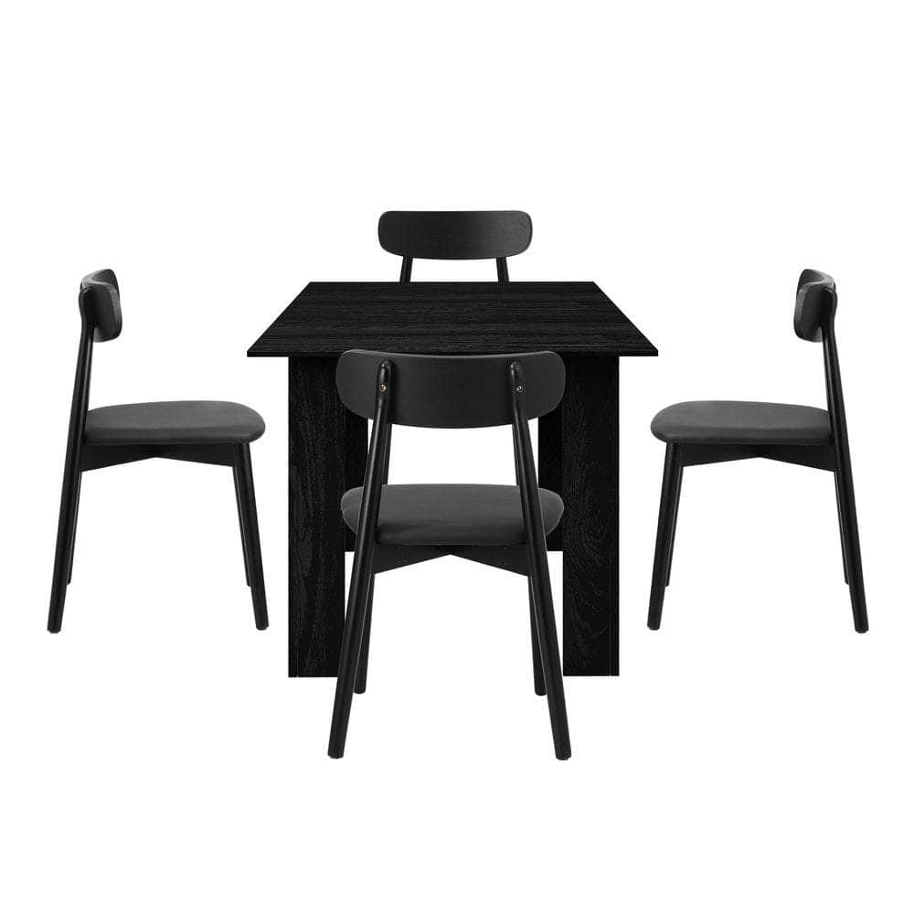 160cm Extendable Dining Table with Dining Chairs PU Leather Black