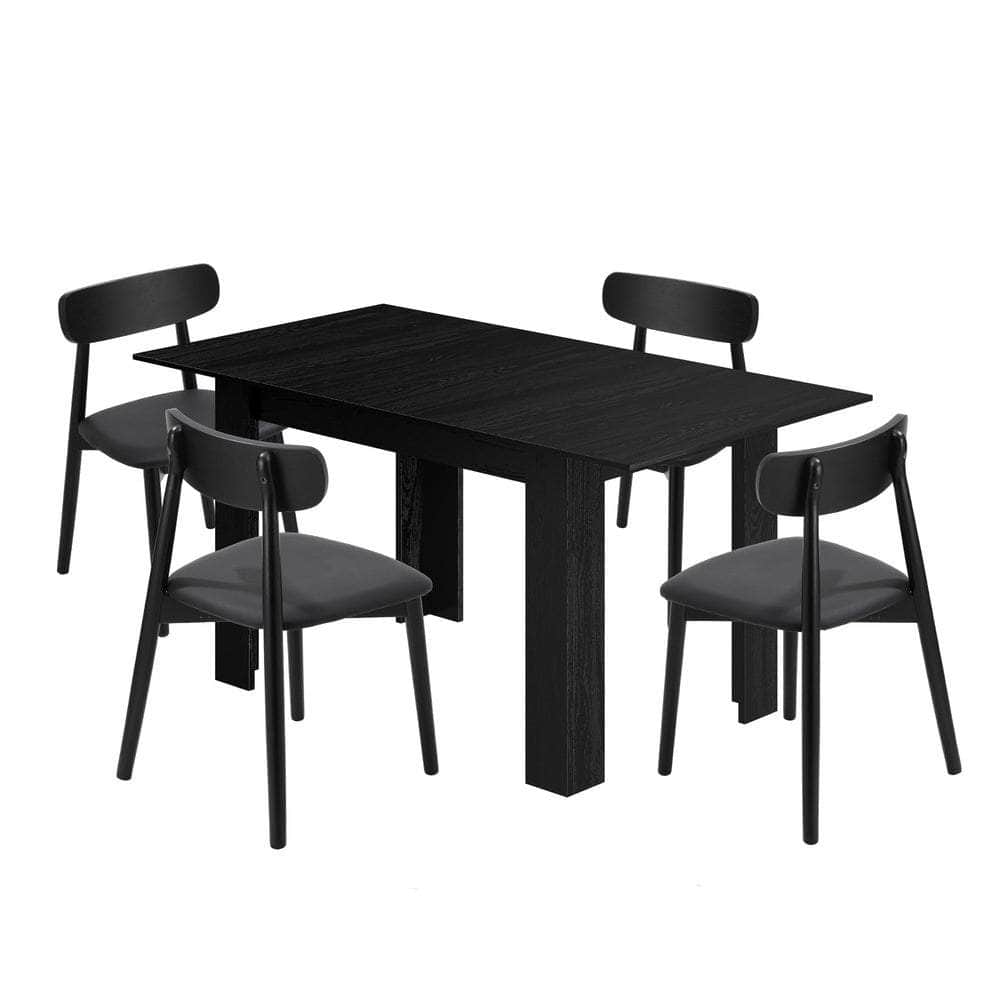 160cm Extendable Dining Table with Dining Chairs PU Leather Black