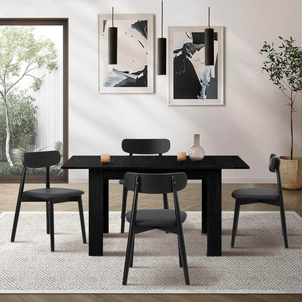 160cm Extendable Dining Table with Dining Chairs PU Leather Black