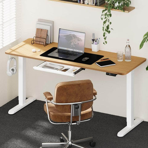 160cm Standing Desk With Drawer Motorized Adjustable White