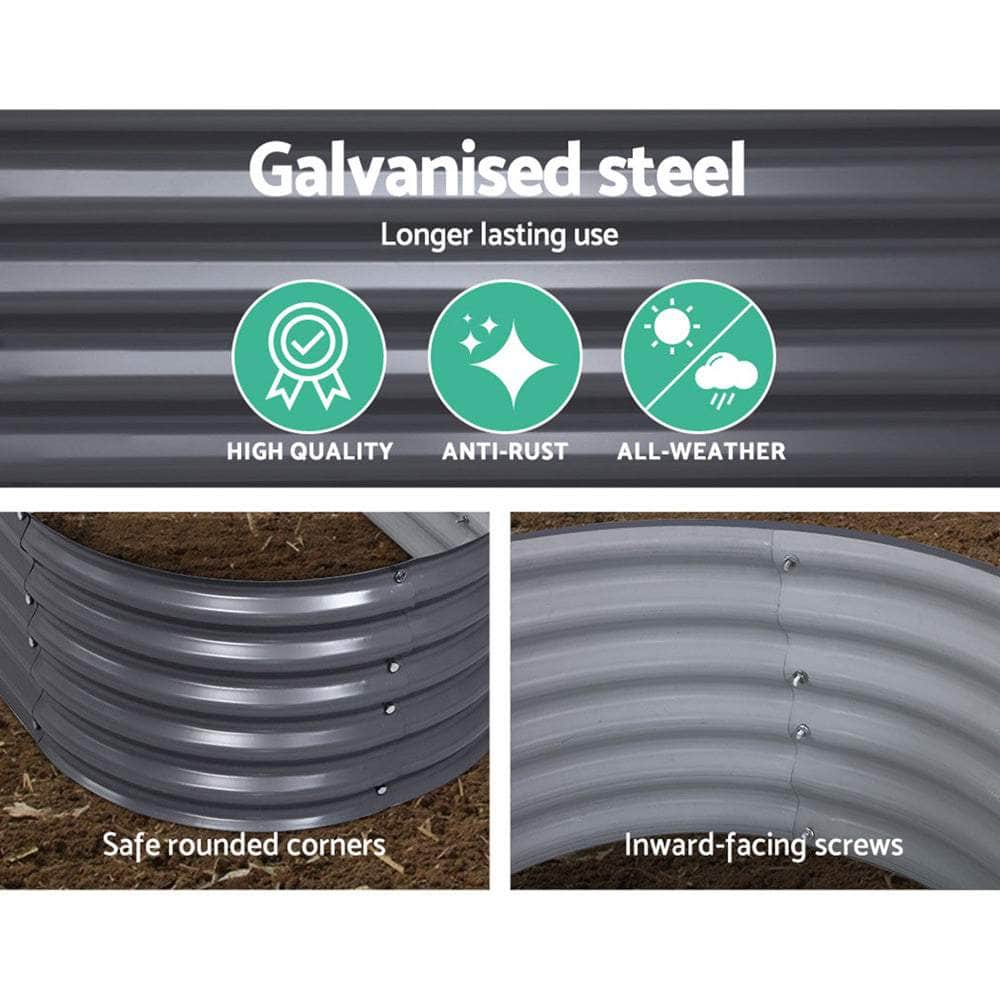 160x80x42cm Oval Raised Garden Bed - Galvanized Planter Box