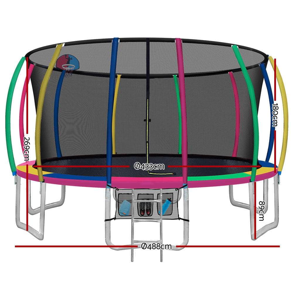 16FT Trampoline Round Trampolines With Basketball  Multi-colored