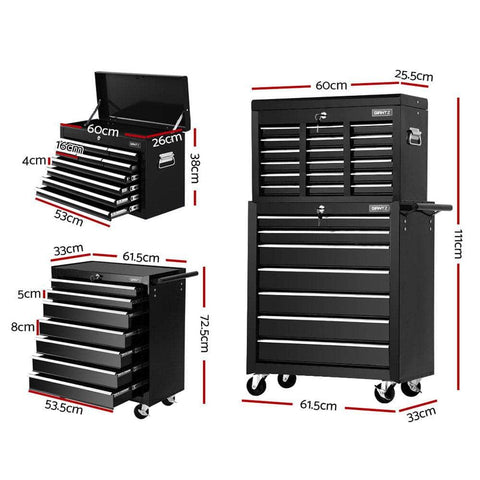 17 Drawer Tool Box Cabinet Chest Trolley Toolbox Garage Storage Box Black