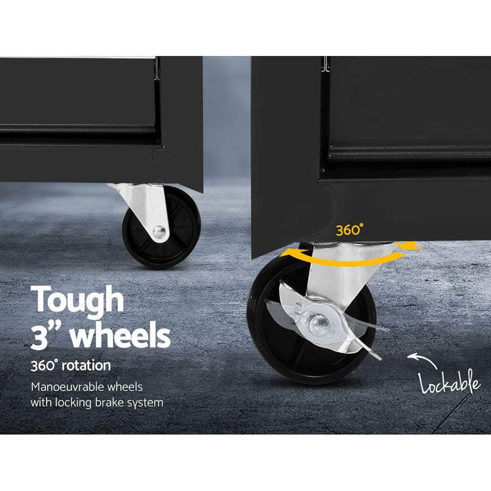 17 Drawers Tool Box Trolley Chest Cabinet Cart Garage Mechanic Toolbox Black