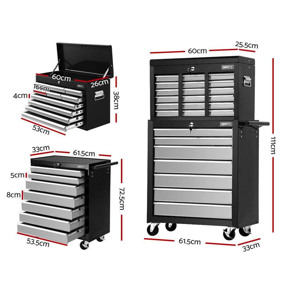 17 Drawers Tool Box Trolley Chest Cabinet Cart Garage Mechanic Toolbox Black and Grey