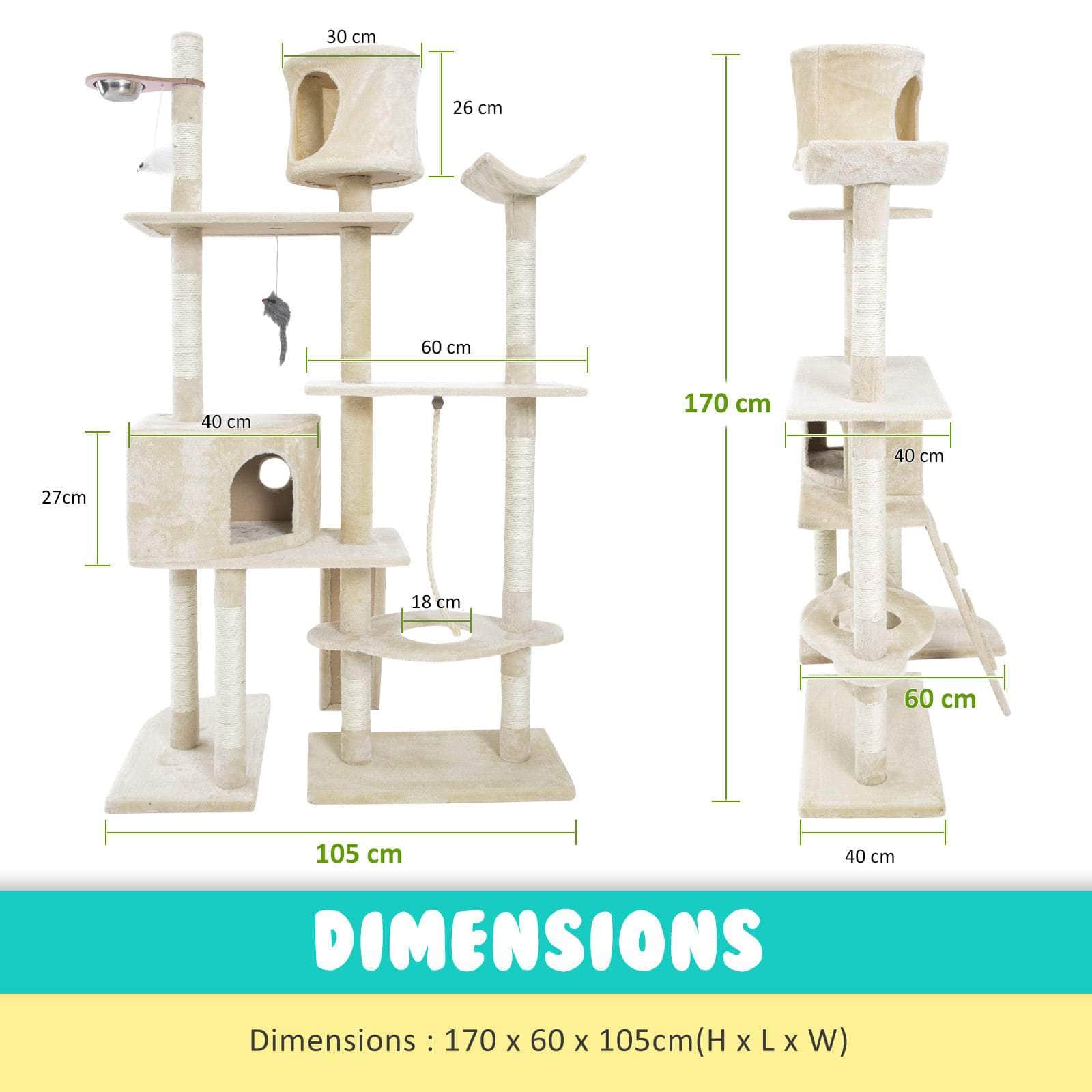 170Cm Beige Cat Tree Danie Multi Level Scratcher