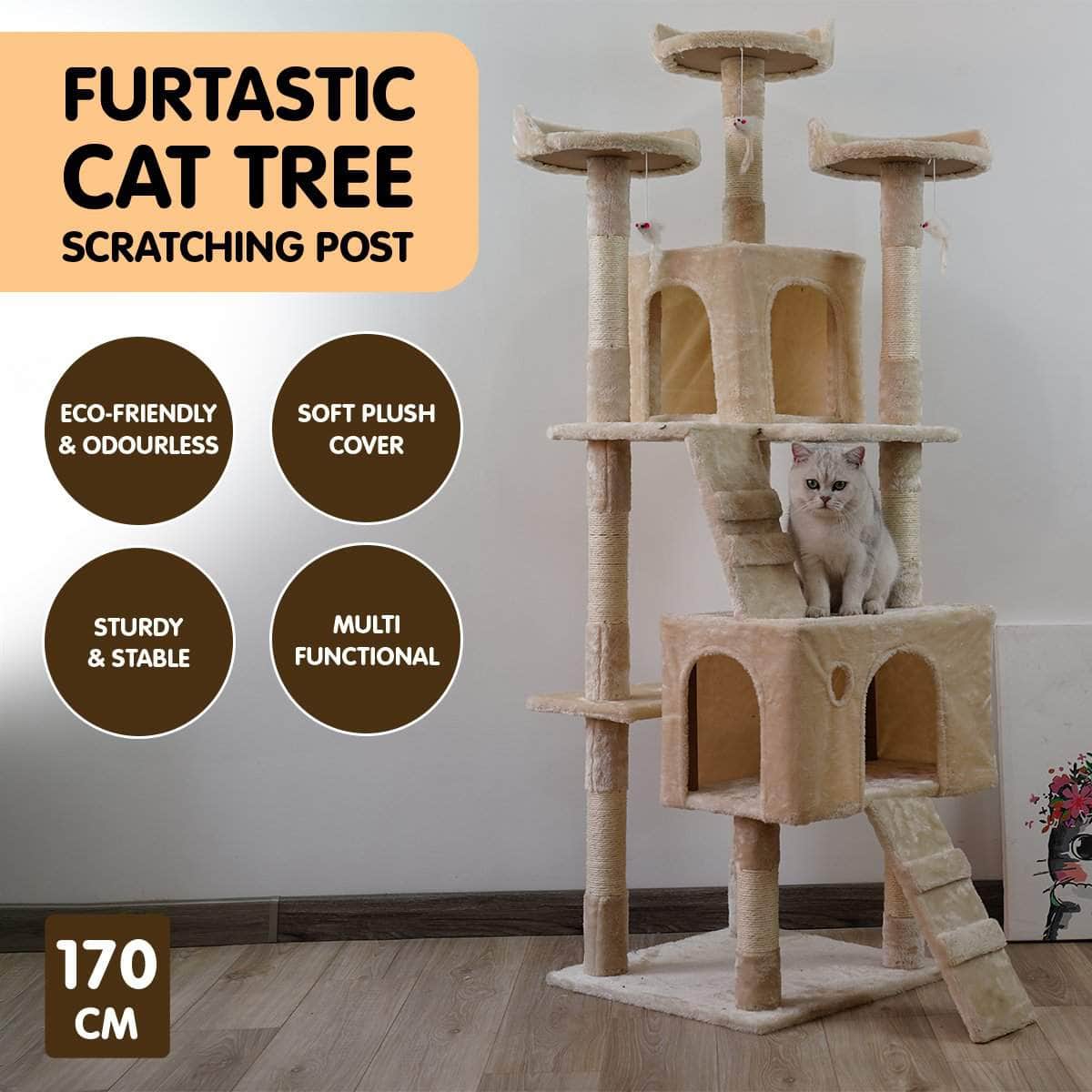 170cm Cat Tree Scratching Post Beige/Dark Grey/Silver Grey