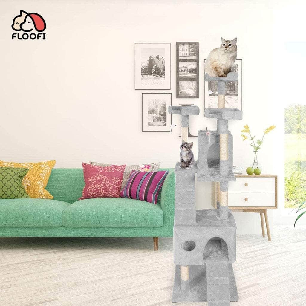 170Cm Plush Cat Condo Cat Tree Grey