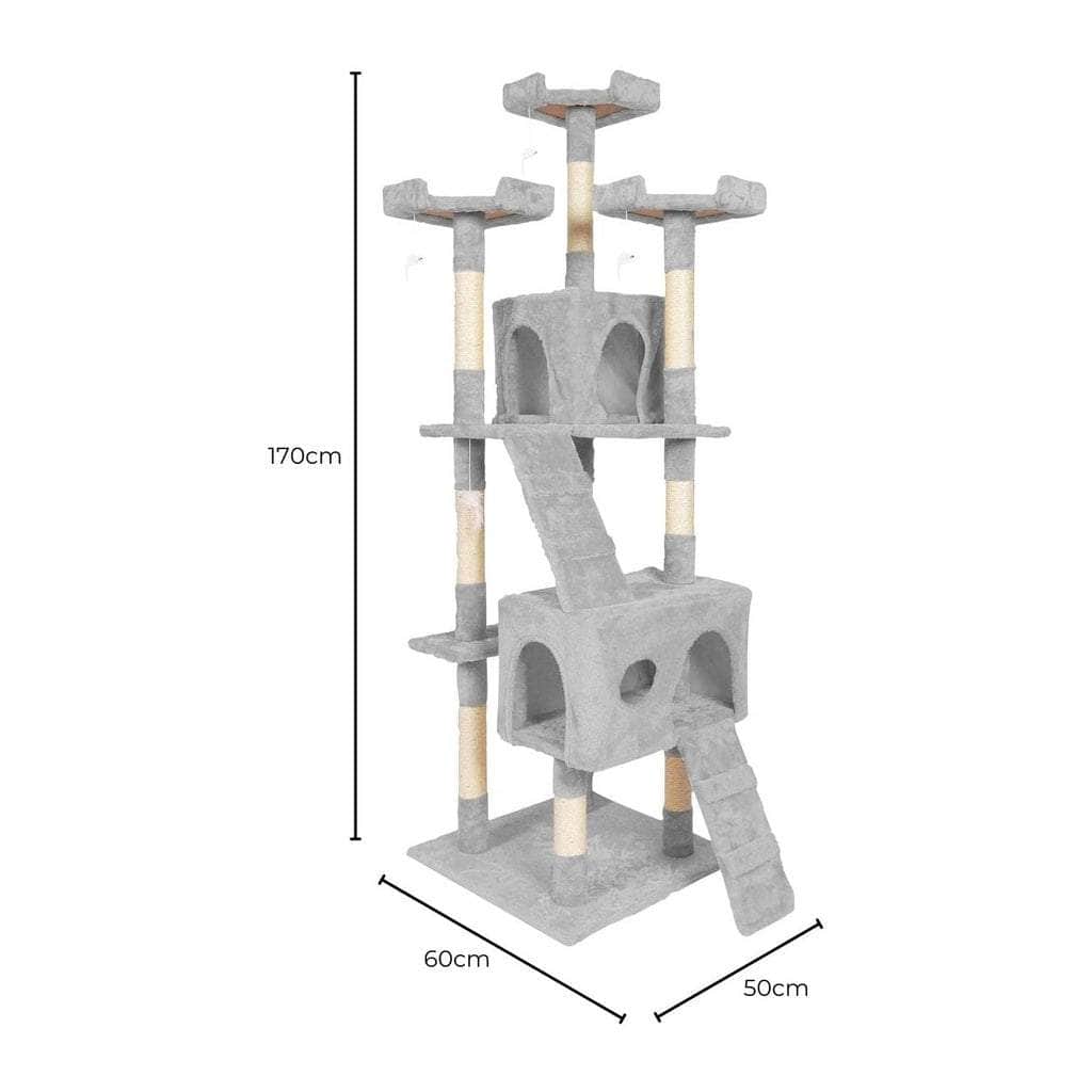 170Cm Plush Cat Condo Cat Tree Grey