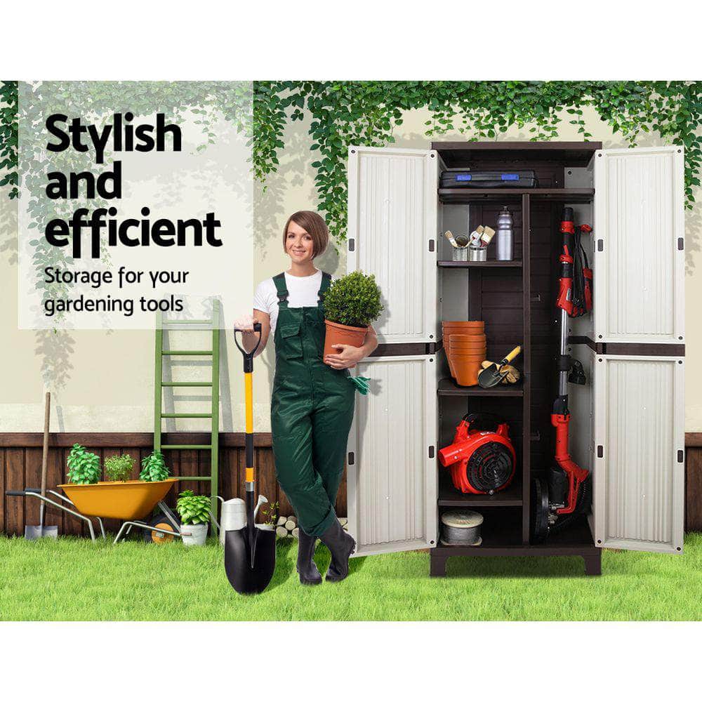 173Cm Outdoor Storage Cabinet Box Lockable Cupboard Sheds Garage Beige
