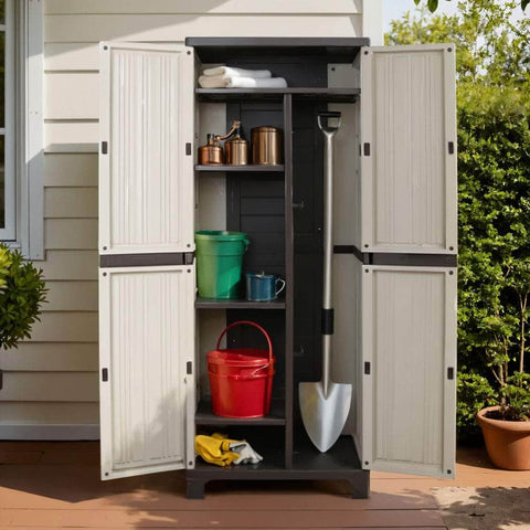 173Cm Outdoor Storage Cabinet Box Lockable Cupboard Sheds Garage Beige