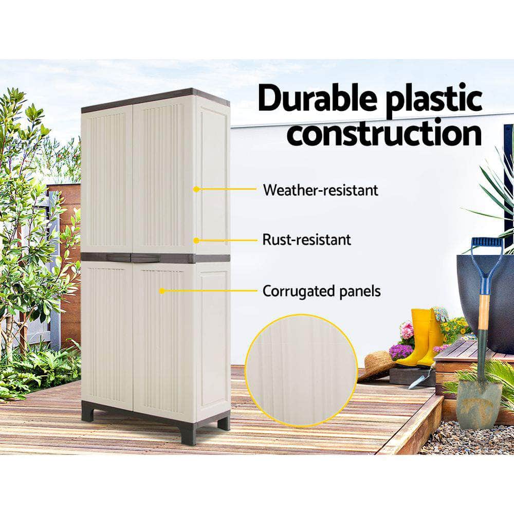 173Cm Outdoor Storage Cabinet Box Lockable Cupboard Sheds Garage Beige