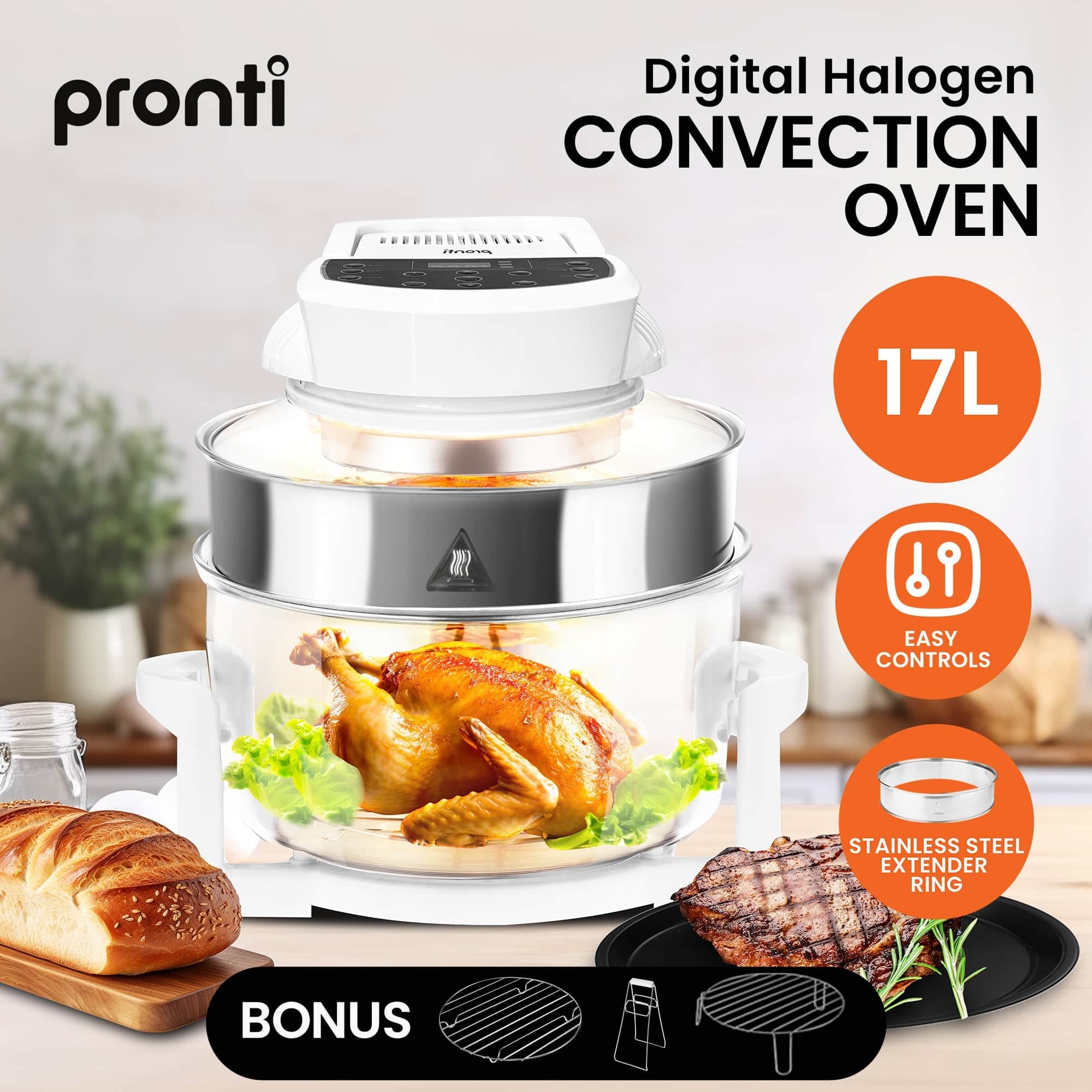 17L Digital Family Turbo Convection Oven Broiler Cooker Electric White