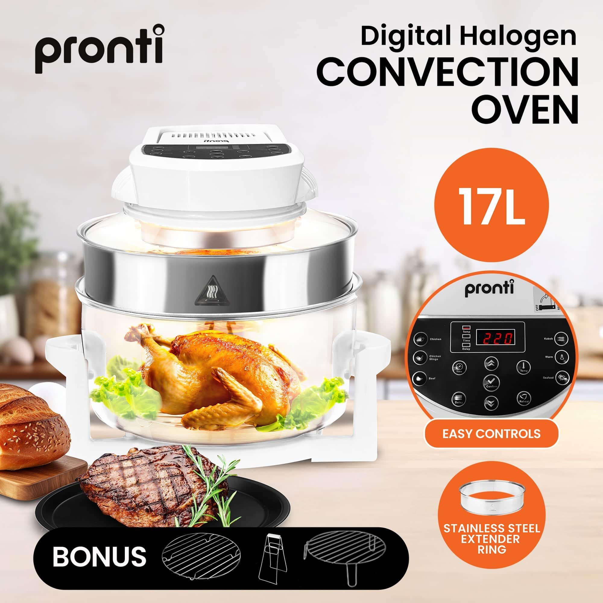 17L Digital Family Turbo Convection Oven Broiler Cooker Electric White