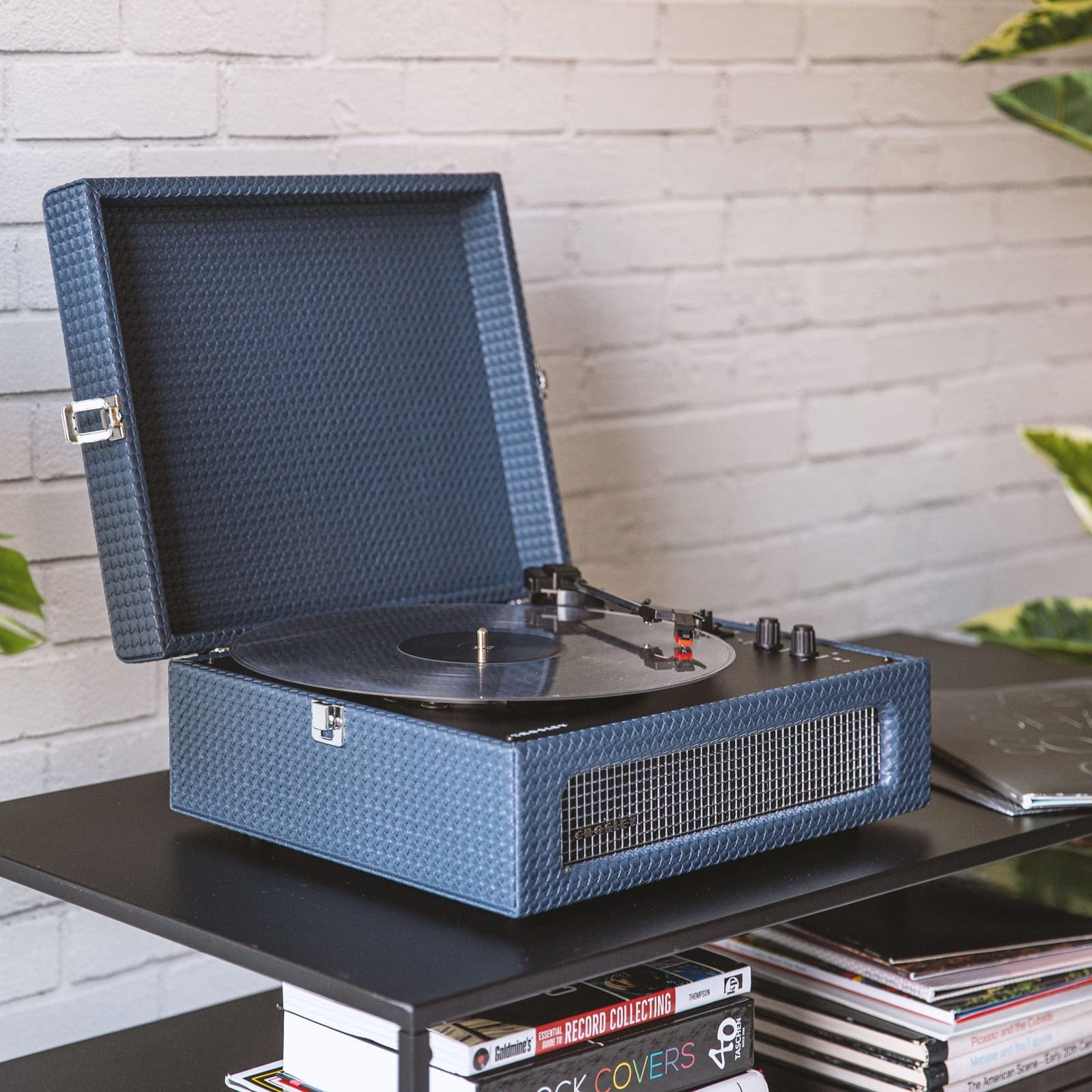 Navy - Bluetooth Portable Turntable & Record Storage Crate | Navy colour