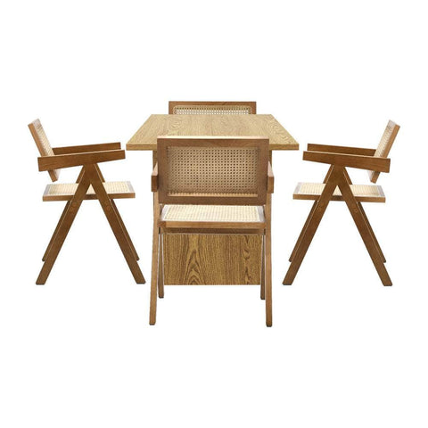 180cm Rectangular Dining Table with 4PCS Dining Chairs Wooden Walnut