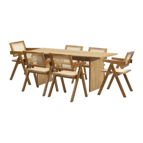 180cm Rectangular Dining Table with 6PCS Dining Chairs Wooden Walnut