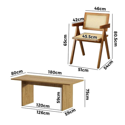 180cm Rectangular Dining Table with 6PCS Dining Chairs Wooden Walnut