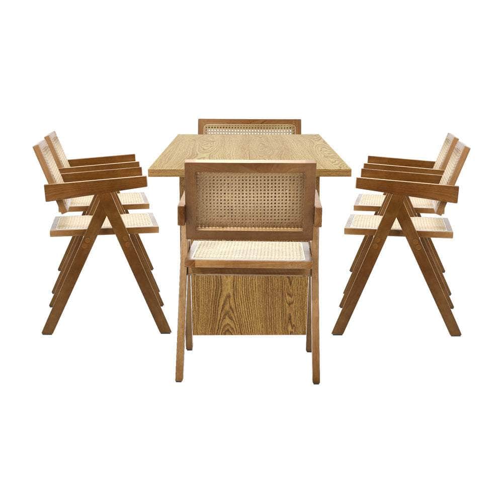 180cm Rectangular Dining Table with 6PCS Dining Chairs Wooden Walnut