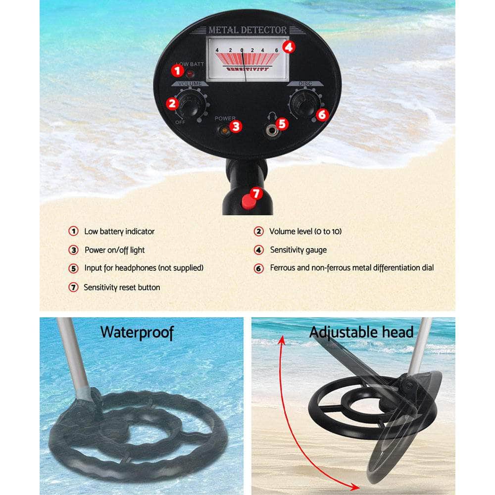 180Mm Deep Waterproof Treasure Hunter Metal Detector Black