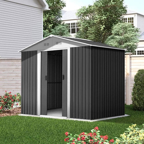 2.05 x 2.57m Steel Garden Shed with Roof - Grey