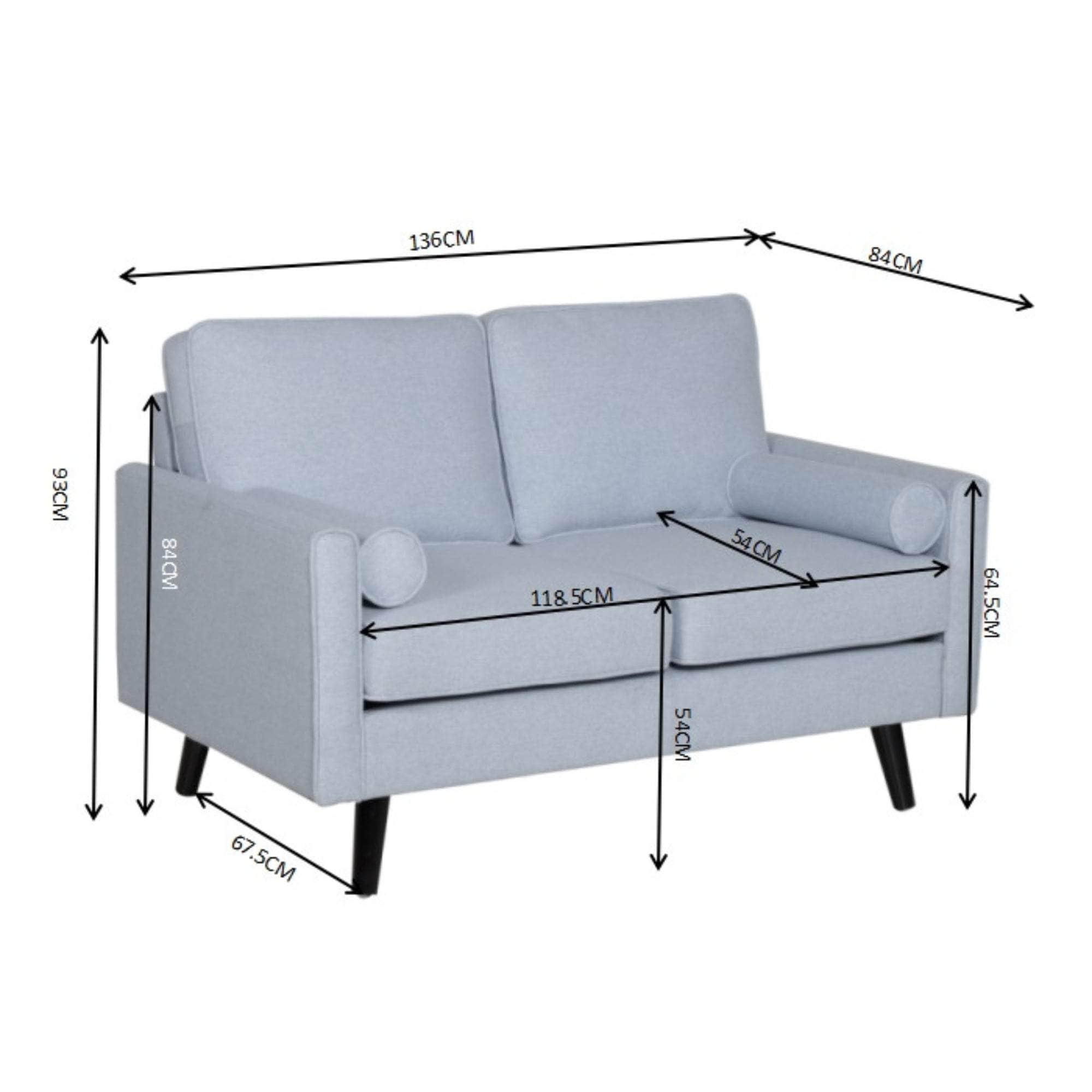 2/2.5 Seater Sofa Fabric Uplholstered Lounge Couch - Light Blue