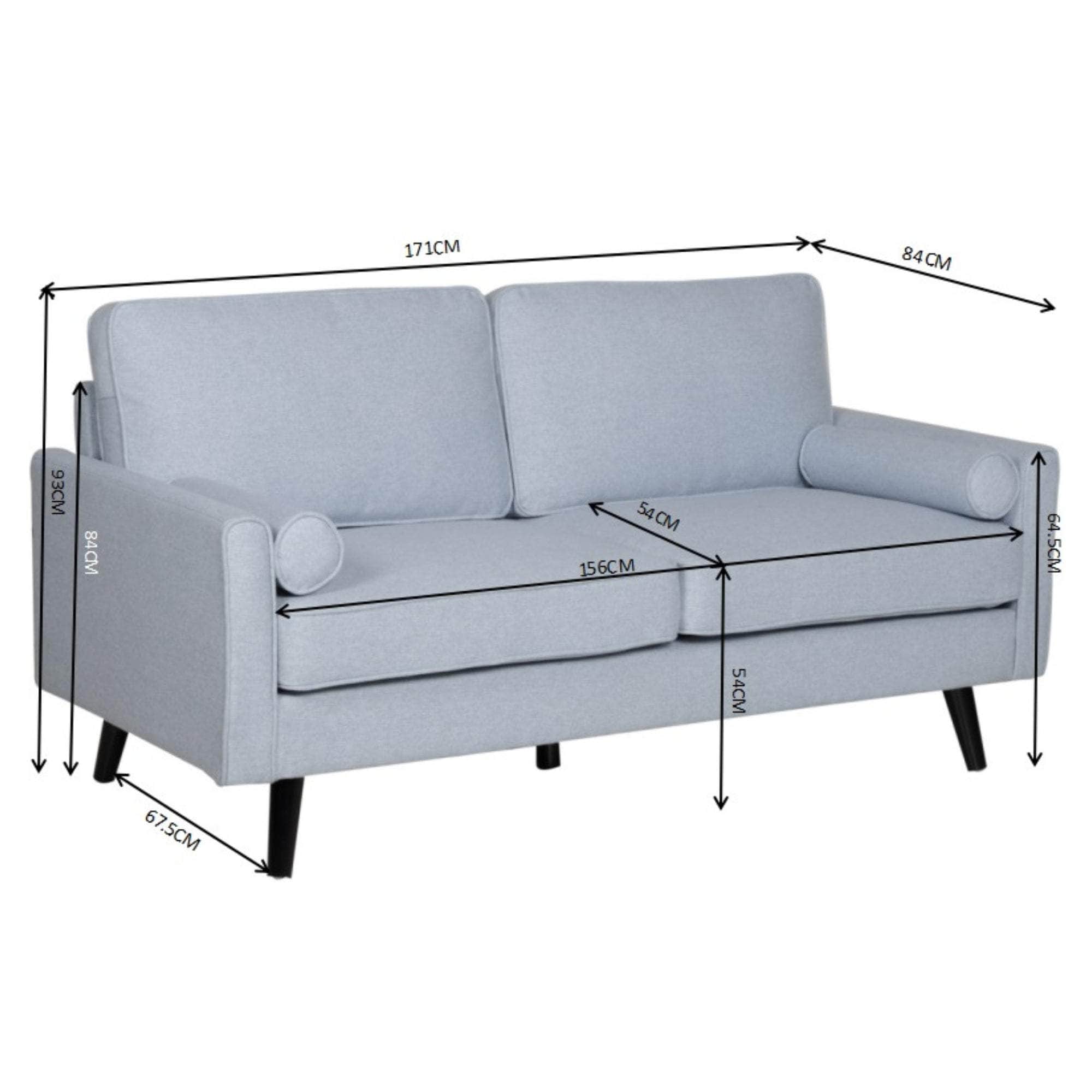 2/2.5 Seater Sofa Fabric Uplholstered Lounge Couch - Light Blue