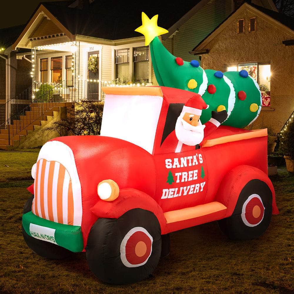 2.2M Christmas Inflatable Santa Truck with LED Lights Holiday Outdoor Decor