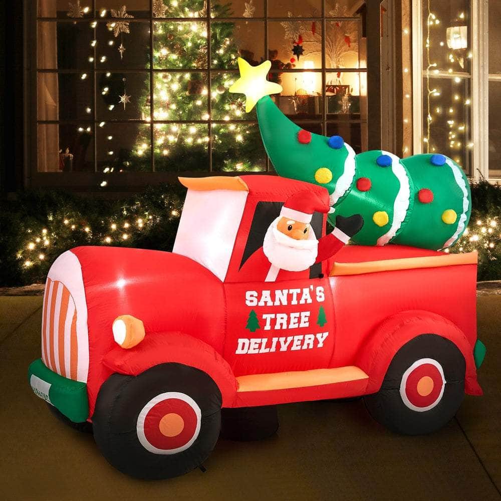 2.2M Christmas Inflatable Santa Truck with LED Lights Holiday Outdoor Decor