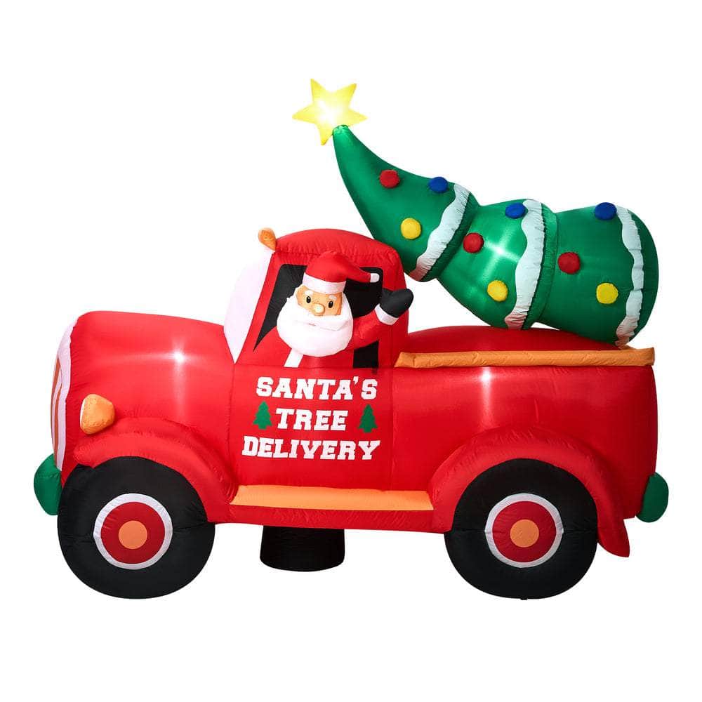 2.2M Christmas Inflatable Santa Truck with LED Lights Holiday Outdoor Decor