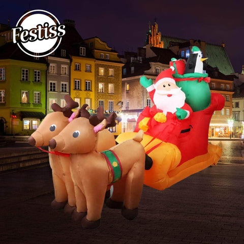 2.2M Santa And Reindeer Christmas Inflatable With Led Fs-Inf-09