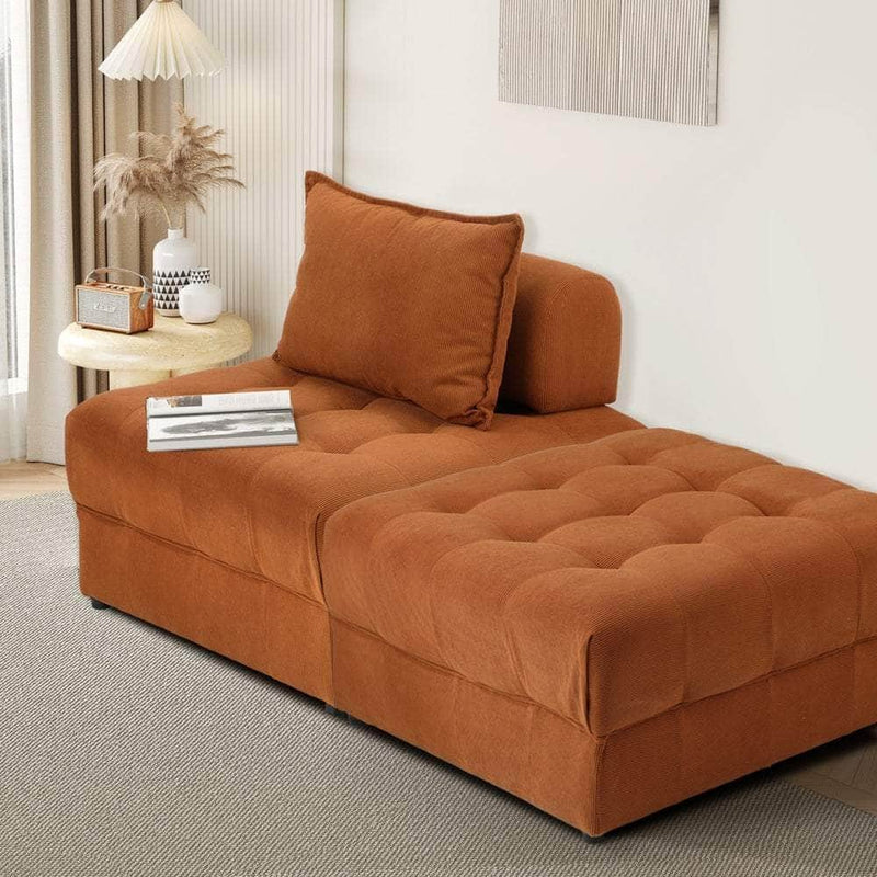 Armchair - 2/3/4 Seater Velvet Modular Sofa & Ottoman Set with Backrest Brown