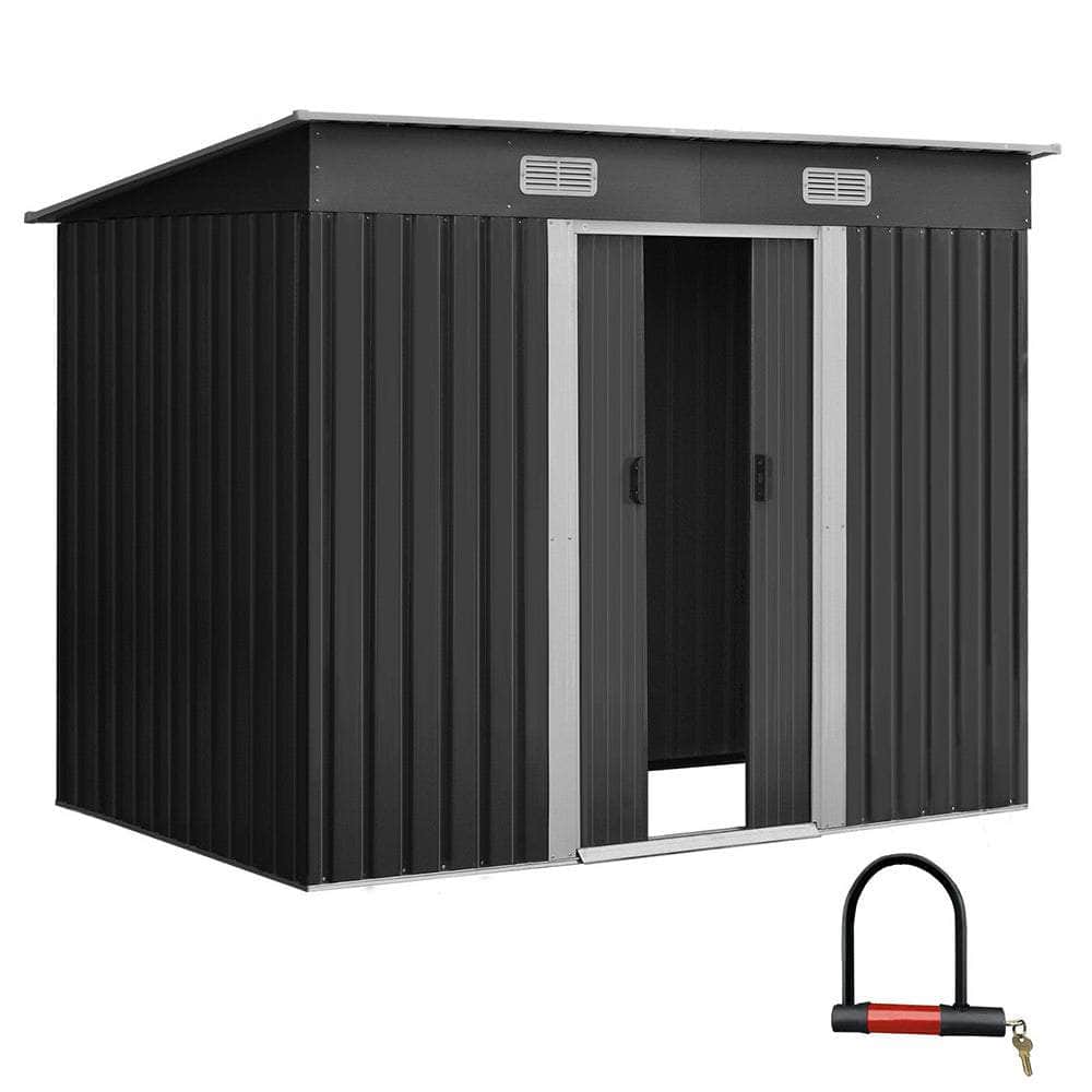 2.38 x 1.31m Steel Garden Shed - Grey