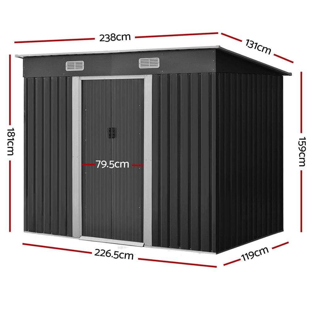 2.38 x 1.31m Steel Garden Shed - Grey