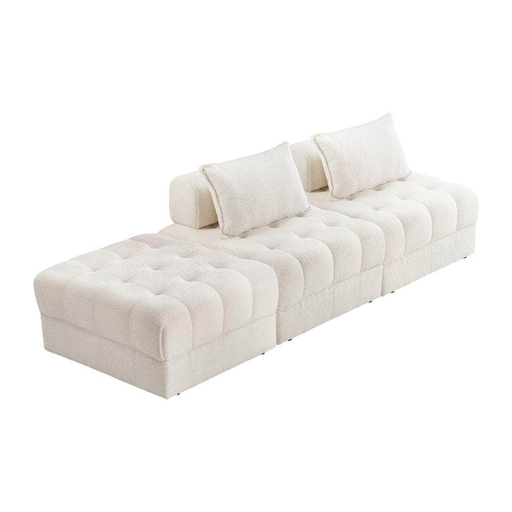 2-6 Seater Boucle Modular Sofa & Ottoman Set Armless White