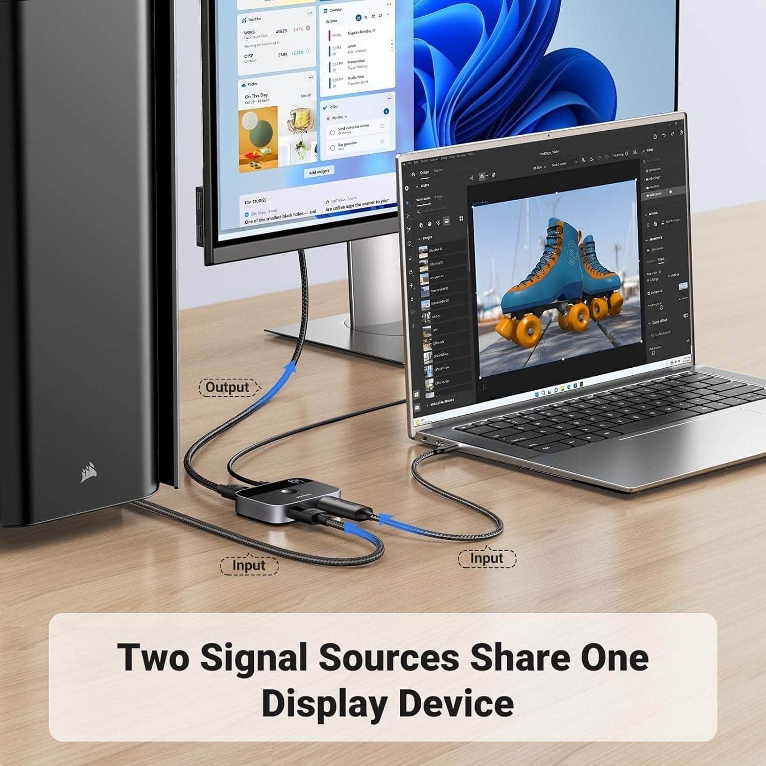 2-in-1 DisplayPort Switch 8K DP 1.4 Bidirectional Display Port Splitter