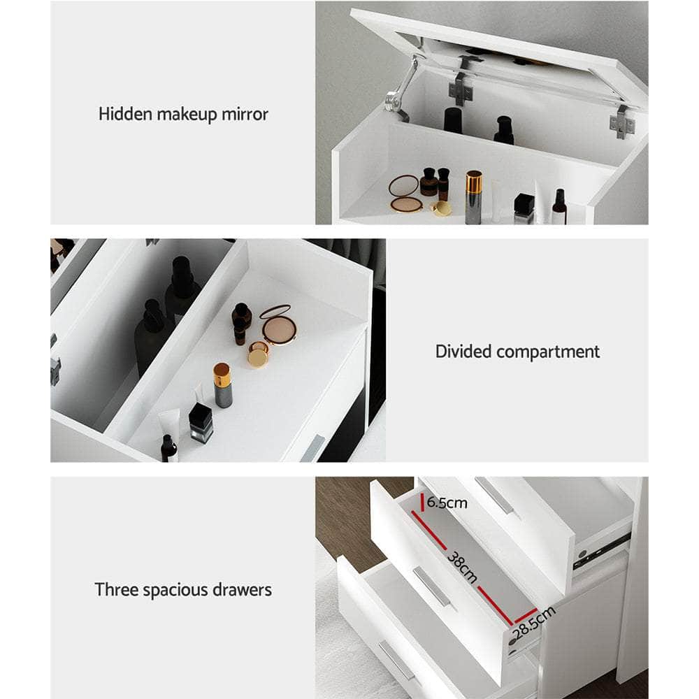 2-In-1 Dressing Table Stool Set Bedside Table White