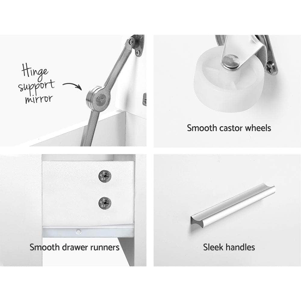 2-In-1 Dressing Table Stool Set Bedside Table White