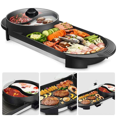 2-IN-1 Electric Hot Pot BBQ Oven Smokeless Non Stick
