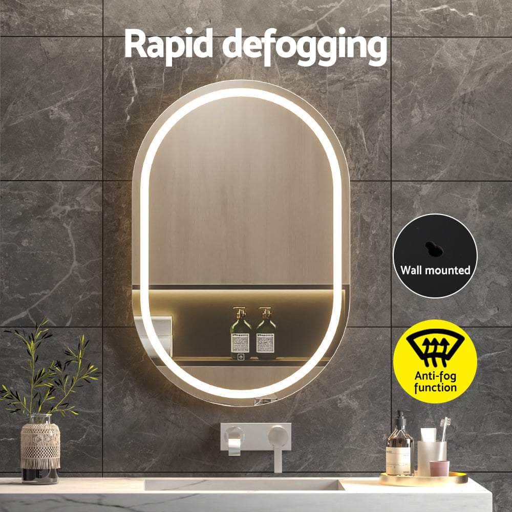 2 LED Wall Mirror With Light 50X75CM Bathroom Decor Oval Mirrors Vanity