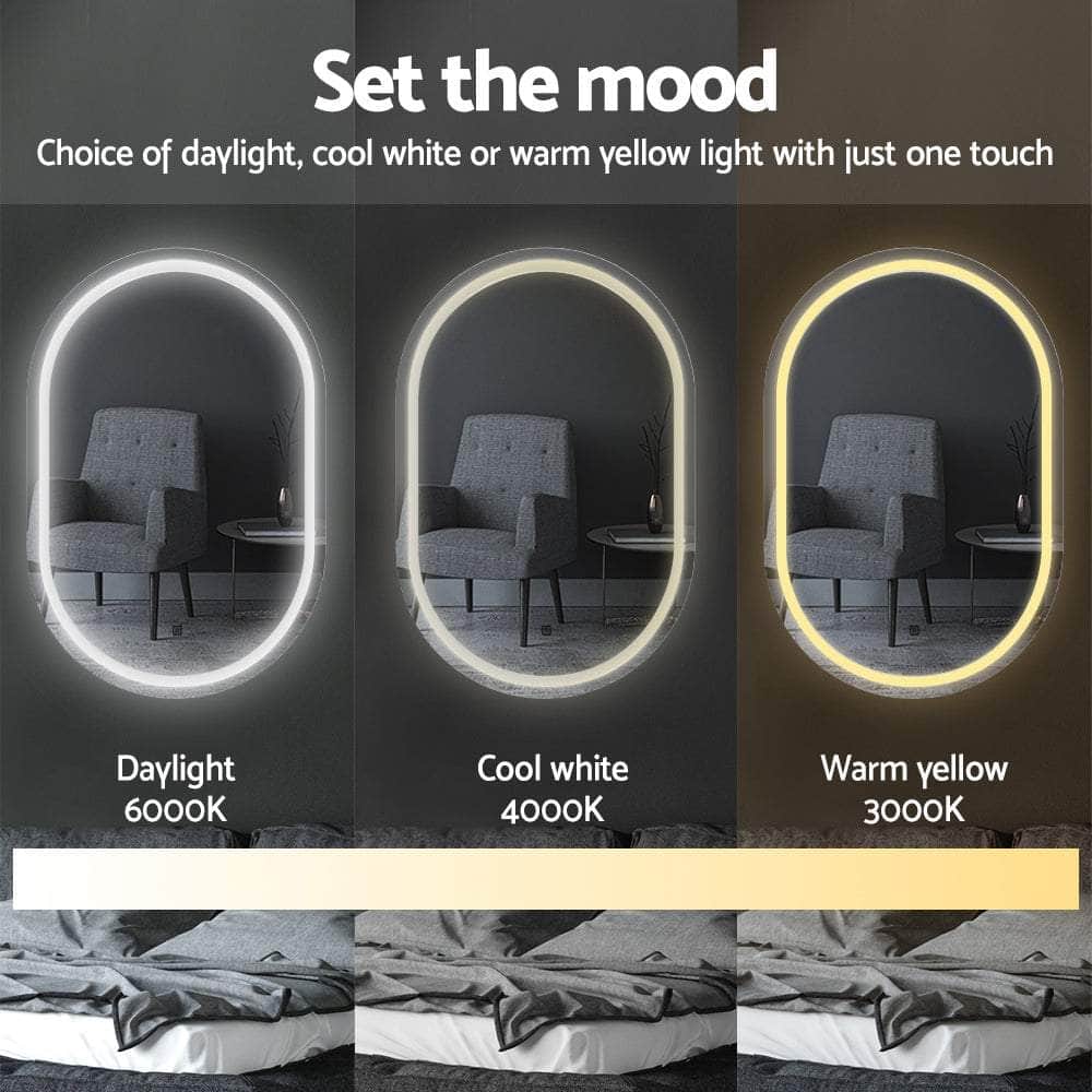 2 LED Wall Mirror With Light 50X75CM Bathroom Decor Oval Mirrors Vanity