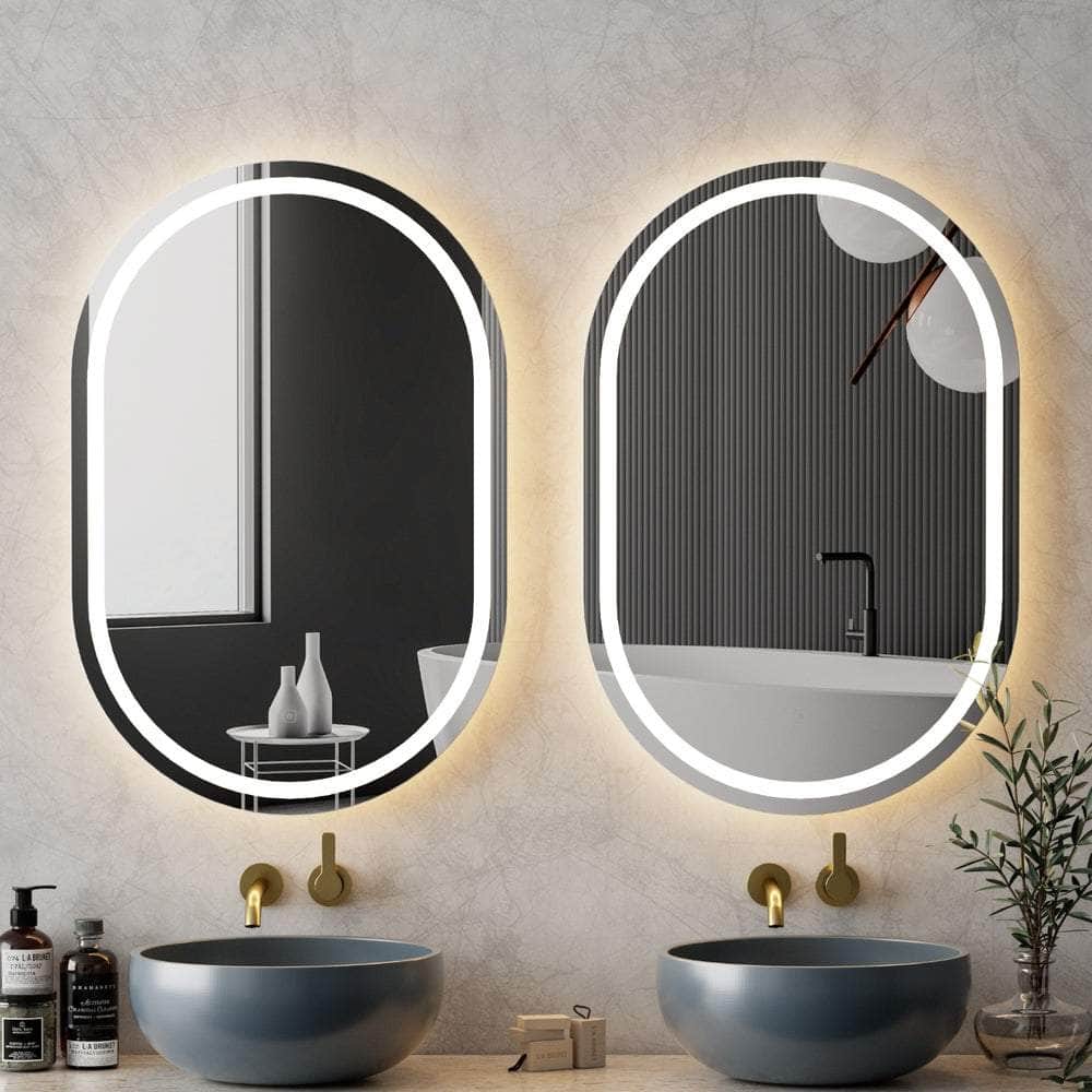 2 LED Wall Mirror With Light 50X75CM Bathroom Decor Oval Mirrors Vanity