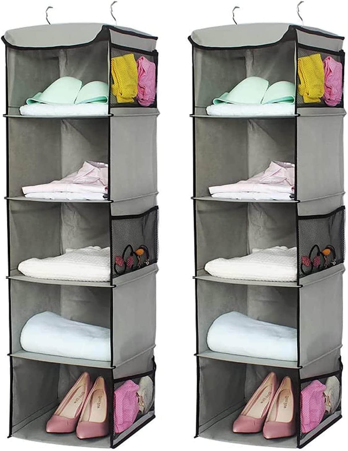 2 Pack 5 Foldable Shelf Hanging Closet Organizer Space Saver