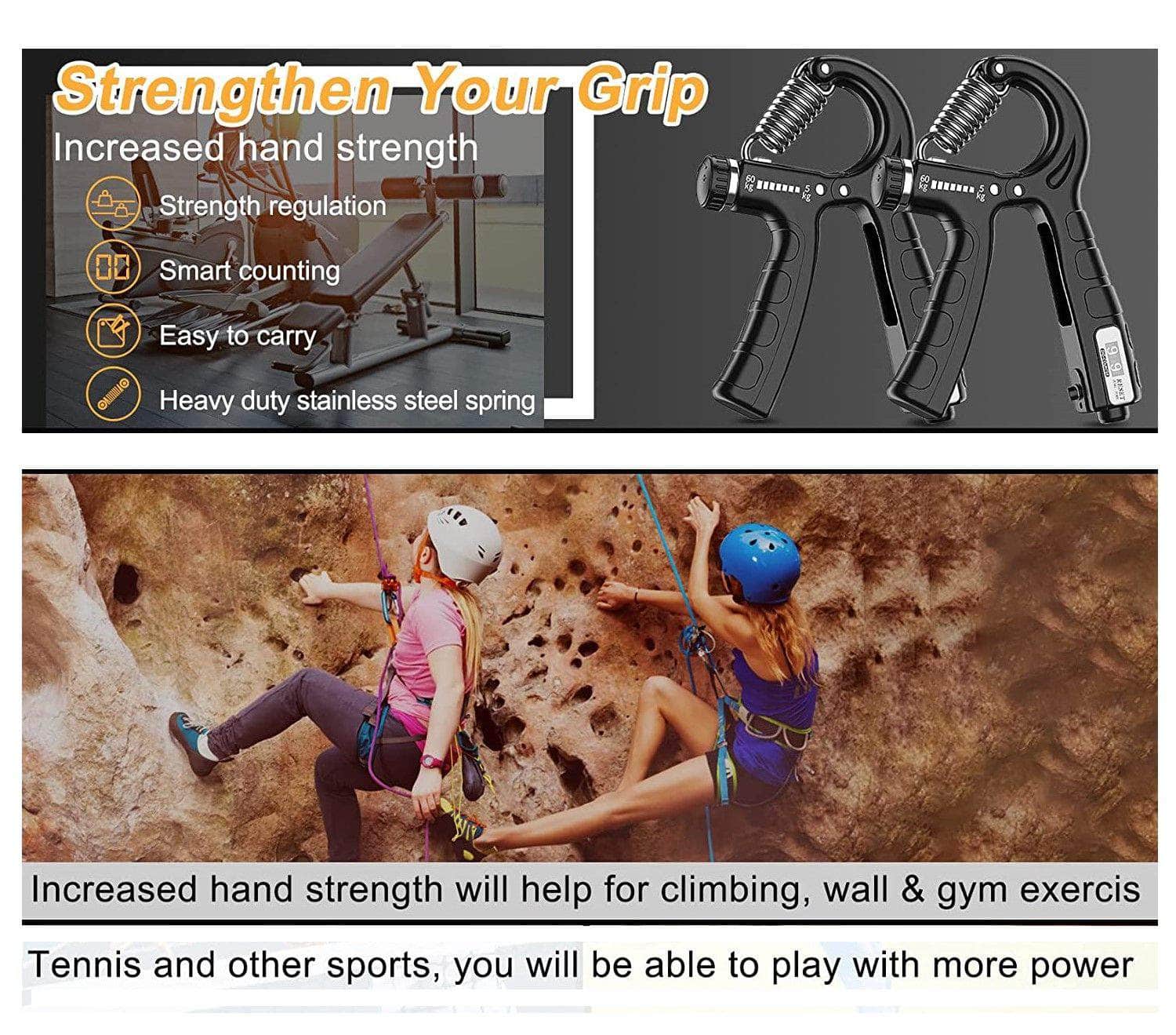 2 Pack Adjustable Hand Grip Strengthener For Hand Grip Strength