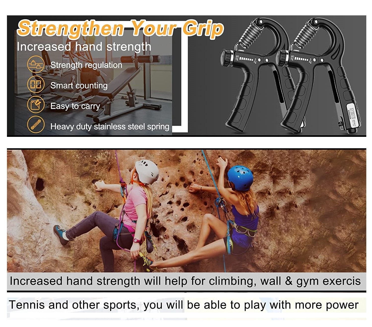 2 Pack Adjustable Hand Grip Strengthener For Hand Grip Strength