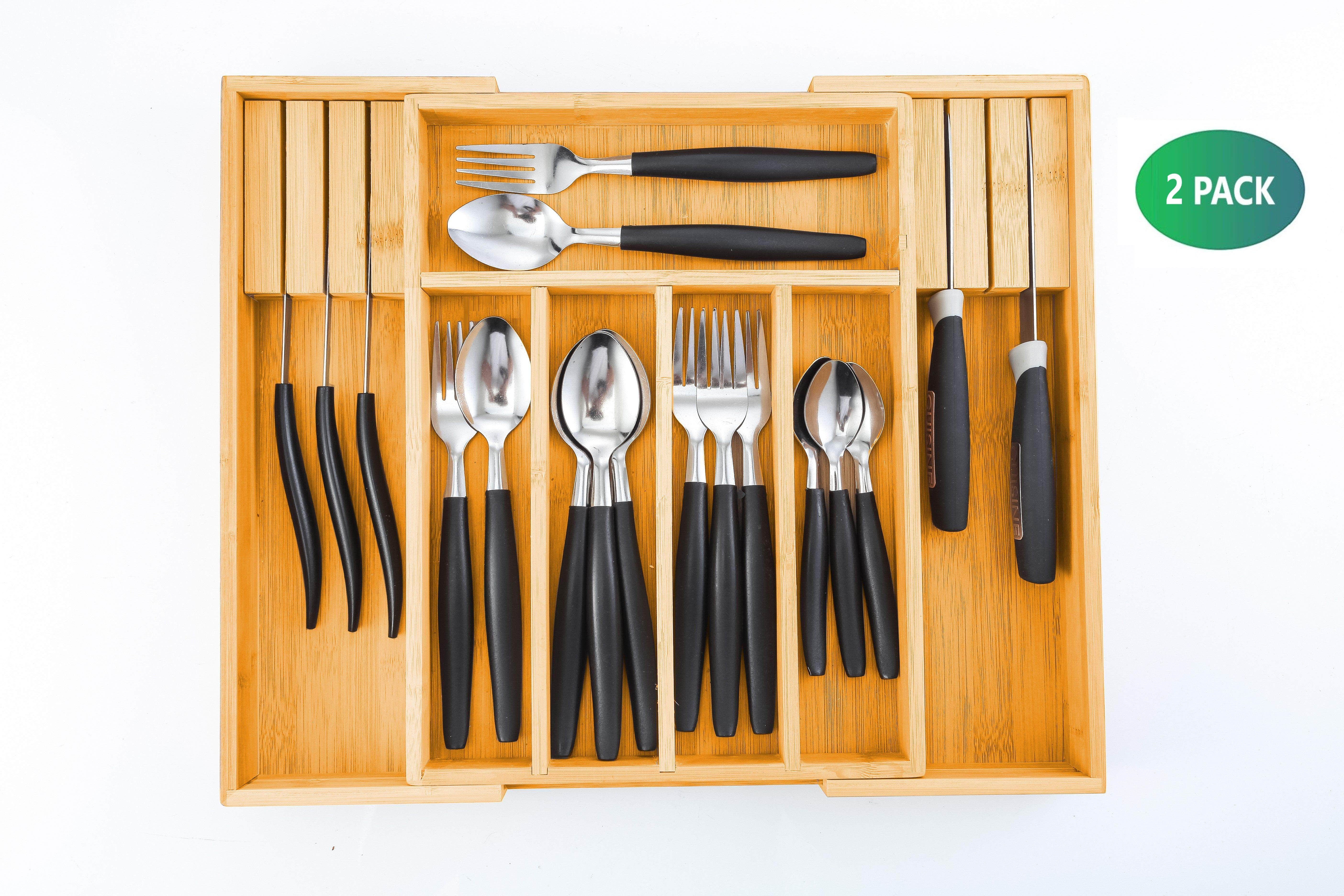 2 Pack Large Capacity Bamboo Expandable Drawer Organizer