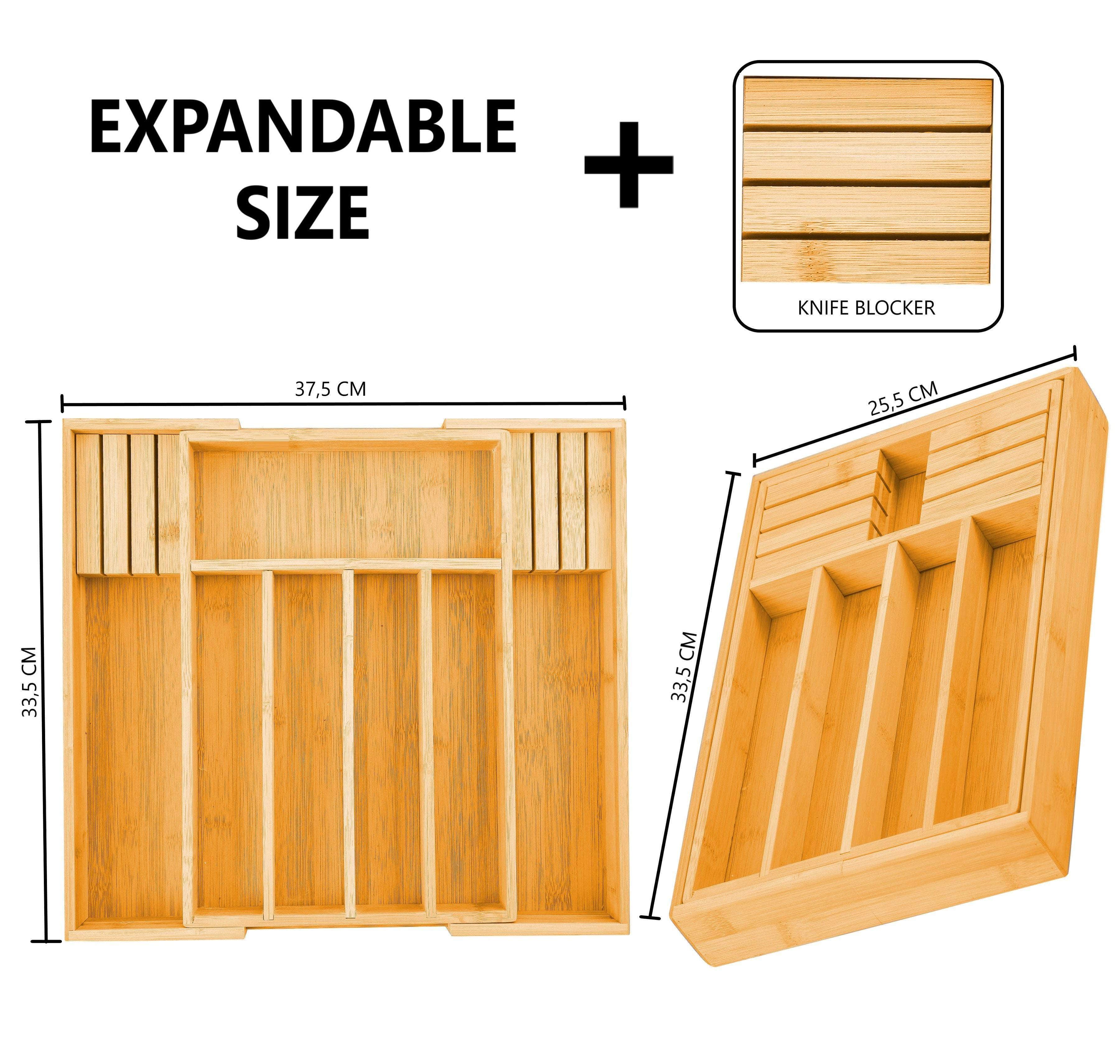 2 Pack Large Capacity Bamboo Expandable Drawer Organizer