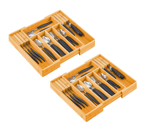 2 Pack Large Capacity Bamboo Expandable Drawer Organizer